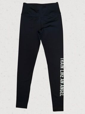 High-Waist Black Leggings with White Side Script